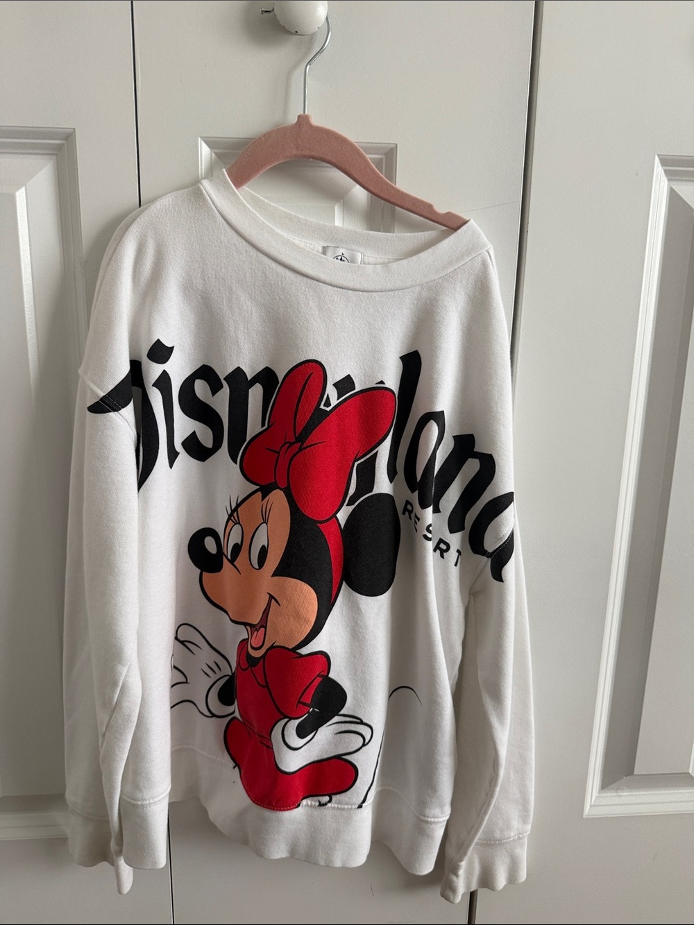 Disney White Sweatshirt with Minnie Mouse Graphic and Red Accents